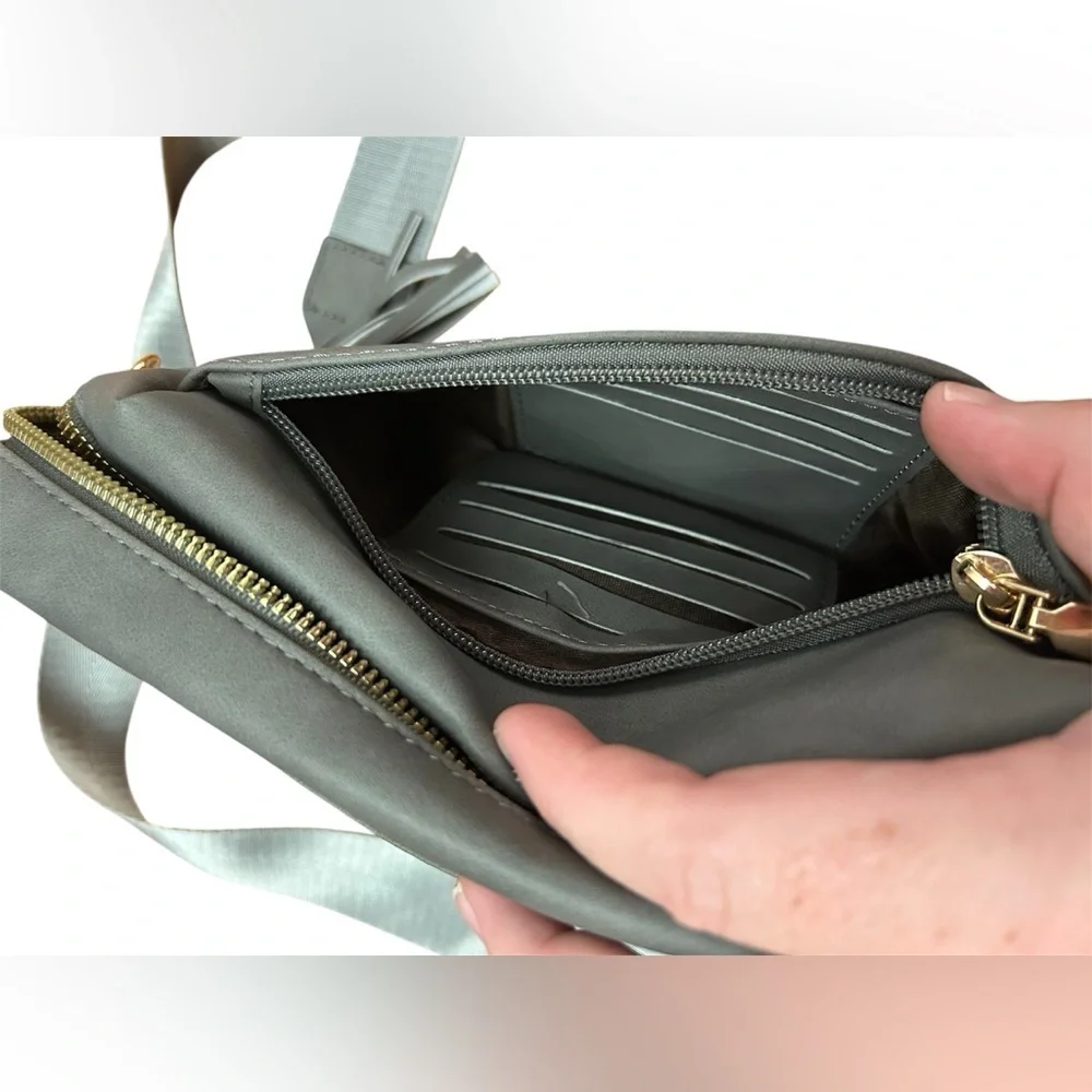 Roulens New Gray Triple Zip Small Crossbody Bag